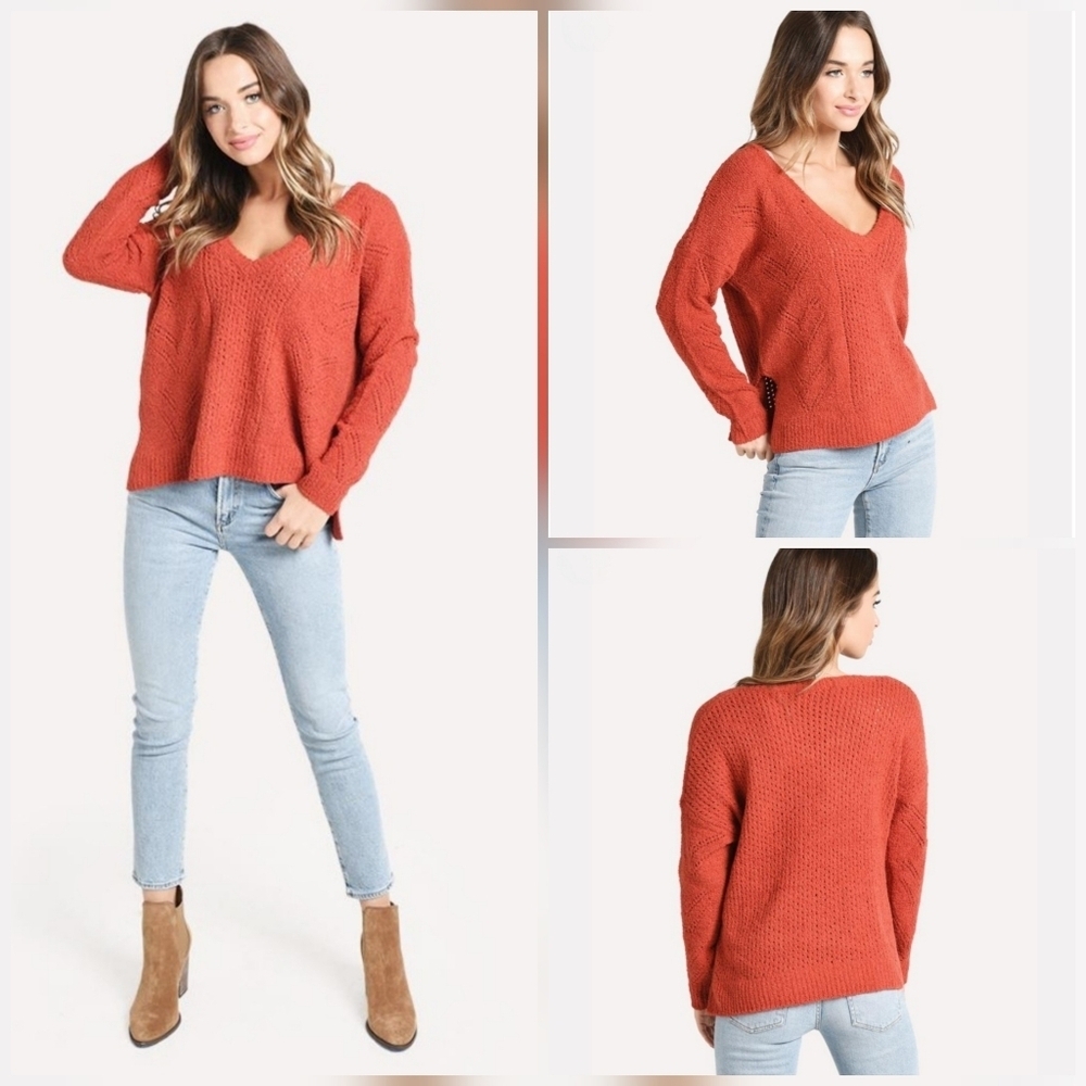 NWT Cupcakes And Cashmere Burnt Orange Pullover Loose Fit Maj Sweater